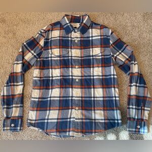 American Eagle Men’s Super Soft Size Small Blue/orange/white Plaid Button Down